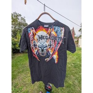 Megadeth T-Shirt Black Graphic Print Skull Band Tee‎ Mens Small